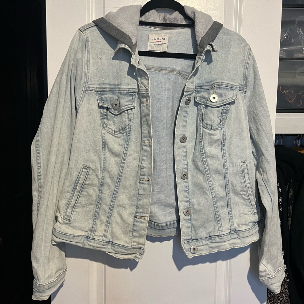 Torrid Distressed Denim Jacket with Hood